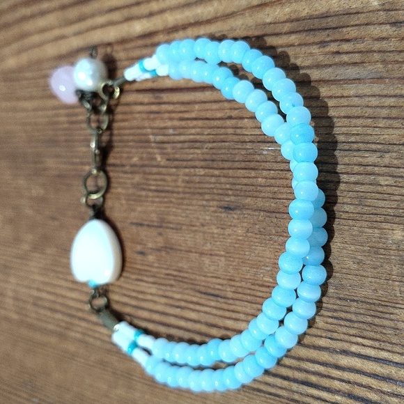 Ladies Double Strand Beaded Bracelet, Baby Blue Bracelet/Handmade Bracelet - Picture 6 of 7